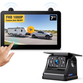 DVKNM Magnetic Solar Wireless RV Backup Camera, 1080P 7" Touchscreen IPS Monitor & Auto On Off Rear View Camera, 1 Minute Setup Night Vision Recording Guidelines, Back up Camera for Trailer Truck M7