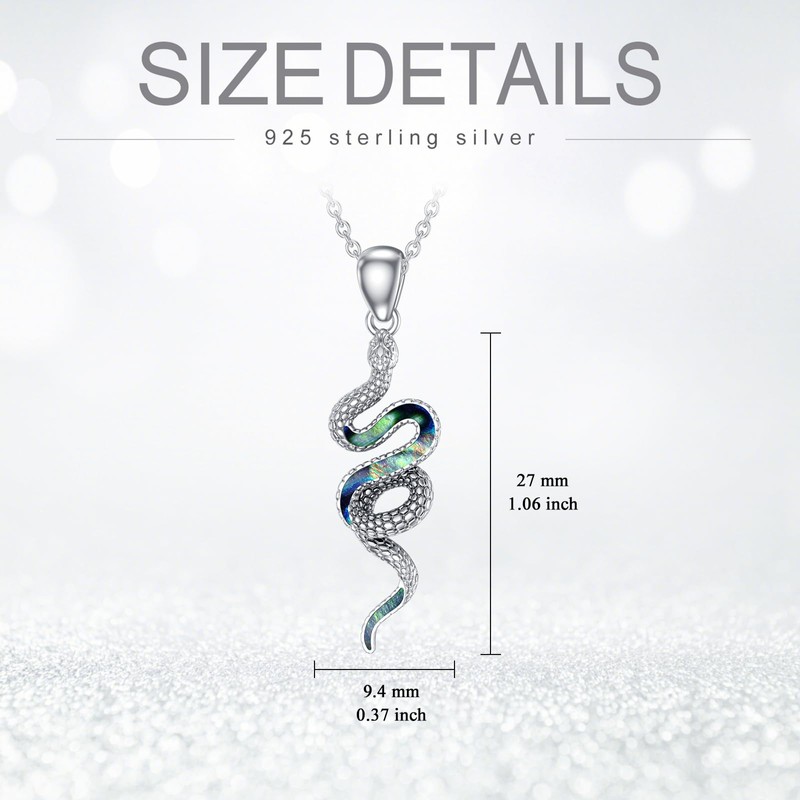LONAGO 925 Sterling Silver Snake Pendant Necklace for Women Abalone