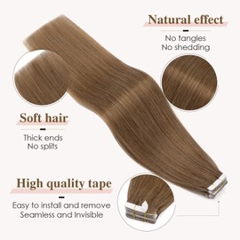 Tess Tape Extensions Real Hair Dark Brown #2 50 cm Real Hair Extensions Tape Hair Extensions, Remy Human Hair Straight, 10 Pieces, 25 g Tape in Extensions