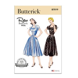 Butterick B7019R5 Misses' Vintage 1950's Dress Sewing Pattern Packet, Design Code B7019, Sizes 14-16-18-20-22