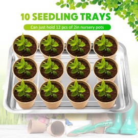 FillTouch - 10 bandejas de acero inoxidable para iniciación de semillas, bandejas de jardín de metal inoxidable, macetas de plantas de semillero para recolección, trasplante y propagación, sin
