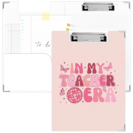 in My Teacher Era Pink Clipboard Folio with Storage Pocket for Office Classroom, Trendy Preppy Pink Disco Ball Padfolio Clip Board with Metal Clip for Female Teacher Women, 9.1x12.4 in