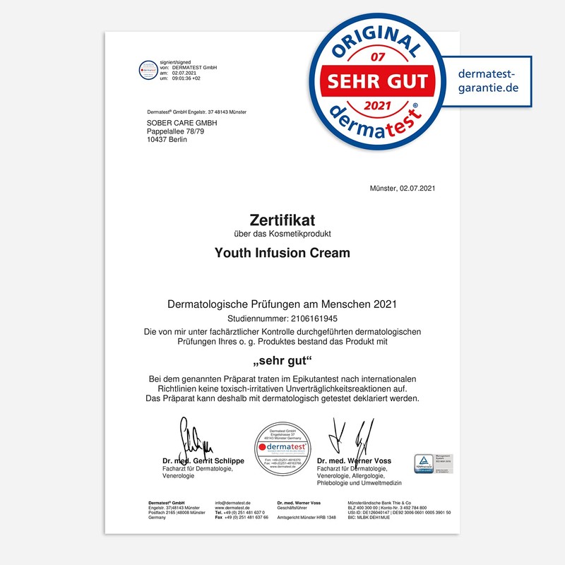sober® Youth Infusion Cream Highly Effective Anti-Ageing Face Cream Reduces