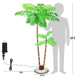 PINPON Lighted Artificial Palm Tree, 6 FT Light Up Christmas Palm Tree Decorations Decor, Fake Trees Lights for Patio Yard Pool Porch Deck Tropical Party Tiki Bar Indoor Outdoor Use