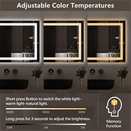 Niccy LED Bathroom Mirror with Lights, 28"x20" with Front Lit and Backlit Mirror Stepless Dimmable Makeup Mirror with Anti-Fog Shatter-Proof 3 Colors Wall Vanity LED Mirror Smart Mirror for Bathroom