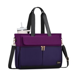 LOVEVOOK Laptop Bag for Women Canvas 15.6 Inch Laptop Tote Bag Large Capacity Work Bags Mutiple Pockets Teacher Bags Water Resistant Computer Purse for Business Travel, Dark Purple-Black