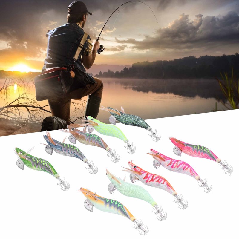 10pcs Squid Jig Hook Hard Fishing Lures Luminous Wood Fishing