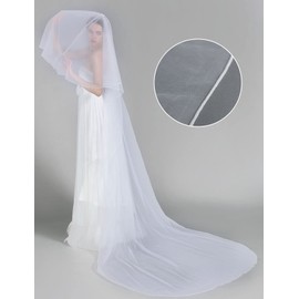 BEAUTELICATE Wedding Bridal Veil with Comb 2 Tier Pencil Edge Long Cathedral Length 118" V45 White