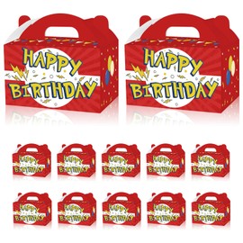 16 Pcs Red White Yellow Theme Party Favors Gift Box Bags With Handle Yellow Lightning Birthday Party Decorations,Double Sided Printed,Kraft Candy Treat Goodie Boxes For Birthday Baby Shower Decorations Supplies