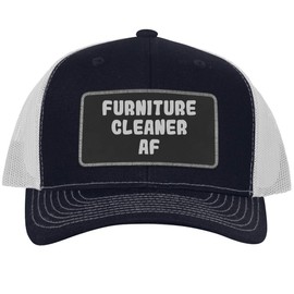Furniture Cleaner AF - Leather Black Patch Engraved Trucker Hat, Navy-White, One Size