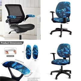 Wanzuoeng Butterfly Flower Print Computer Office Chair Covers Set, 4 Piece Office Chair Seat and Back Cover Set with Armrest Covers, Boss Chair Covers Universal Backrest and Seat Protectors
