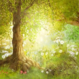 AOFOTO 10x10ft Dreamy Forest Spring Meadow Photography Background Sweet Florets Artistic Backdrops Fairy Tales Trees Grass Flowers Kid Baby Toddler Newborn Girl Portrait Photo Studio Props Wallpaper