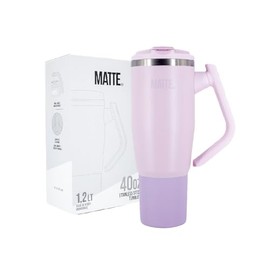 Matte Tumbler with Handle and Straw - Leak Proof Tumbler - Insulated Tumbler - Stainless Steel Tumbler - Hot and Cold Tumbler (Pink, 40oz)