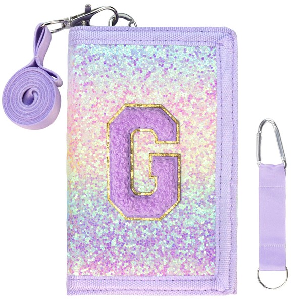 SiorVeol Girls Wallet for Kids Initial Glitter Wallets Trifold with