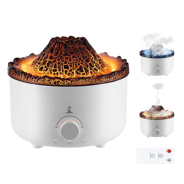 Volcano Humidifier, Aroma Diffuser, Remote Control, Ultrasonic Oil Diffuser, Flame, Volcanic Humidifier, 560 ml, Jellyfish Aromatherapy Machine, Intelligent Timing, Double Colour Mode
