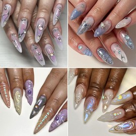 3D Aurora Bubble Beads Nail Art Charms, Mixed Sizes Iridescent Shiny Dewdrop Water Droplets Resin Flatback Rhinestones for Nail Crystals Design Nail Art Jewels Accessories DIY Nail Supply