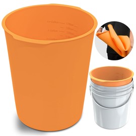 5 Gallon Silicone Bucket Liner - Reusable Measuring Mixing Liner for Concrete, Mortar, Grout, Paint - Food Grade Non-Stick with Measurement Marks - Easy to Clean & Durable (Orange)