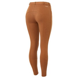 HORZE Active Women's Horse Riding Silicone Grip Full Seat Breeches | Midrise Waist with Front Pocket - Caramel Cafe - 22