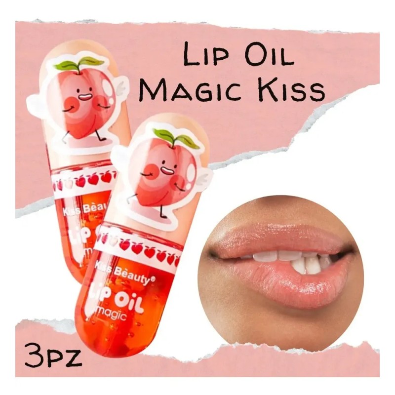 Lip Oil Magic Kiss Beauty Gloss Labial Brillo Aroma 3pz