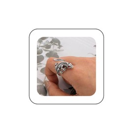 Inilbran Boho Lizard Finger Ring Silver 3D Lizard Open Ankle Vintage Gecko Wrap Chameleons Adjustable Stacking Jewellery for Women, Zinc, No Gemstone