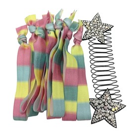 Lmlliang 10PC No Crease Ribbon Elastic Hair Ties,Elastic Hair Bands Ponytail Holder Invisible Star Hair Clips for Hair Accessories4#(Grid Colored)