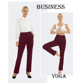 AFITNE Dress Pants for Women Business Casual Stretchy Straight Leg Petite Work Pants Yoga Dress Slacks High Waisted with Pockets Burgundy 27" L