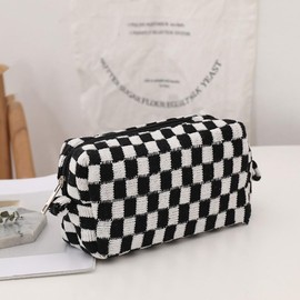 Terceton Checkered Makeup Bag Cute Upencil Case Travel Pouch Portable Zipper Small Toiletry Bag Cosmetic Case for Girl Women