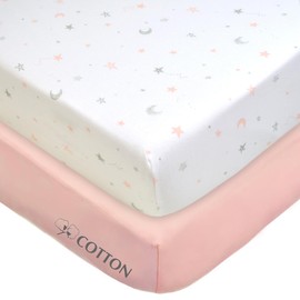 American Baby Company 2 Pack Printed 100% Cotton Jersey Knit Fitted Crib Sheet for Standard Crib and Toddler Mattresses, Pink Stars and Blush, for Girls