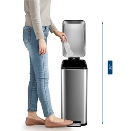 13 Gallon Kitchen Trash Can, Stainless Steel Step Garbage Bin with Soft-Close Lid & Removable Bucket – Fingerprint Proof, Slim Design for Narrow Spaces, Bathroom or Office (50L/13.2 Gal)