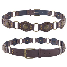 CABODYALS Brauneer Vintage Hüftgürtel Aus Leder Mit Metallnietenschnalle Scheibe Verstellbare Kette Boho Western Country Dekorativer Stilvoller Gürtel Für Damen Und Herren Outfit Jeans Kleid Accessoir