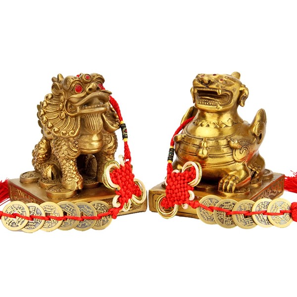 (isui) yishui 貔貅 hikyuu Male Female Set Pair Copper Feng Shui Figurine Feng Shui Goods interior Amulet 2 Body Set Jump Up Fortune Feng Shui Items 招財 Luck, Money Gambling Luck In Luck Good Luck Thank Yous New Year Gift Happy, The Imperial Coin with Bonus 
