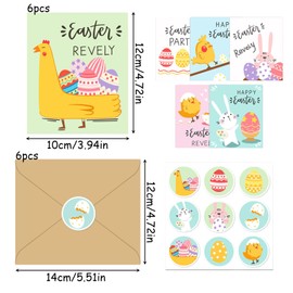 Set of 6 Easter Cards with Envelope and Stickers, Easter Postcards with Different Designs, Folding Cards with Rabbits and Easter Eggs for Easter, Foldable Happy Easter Greeting Cards