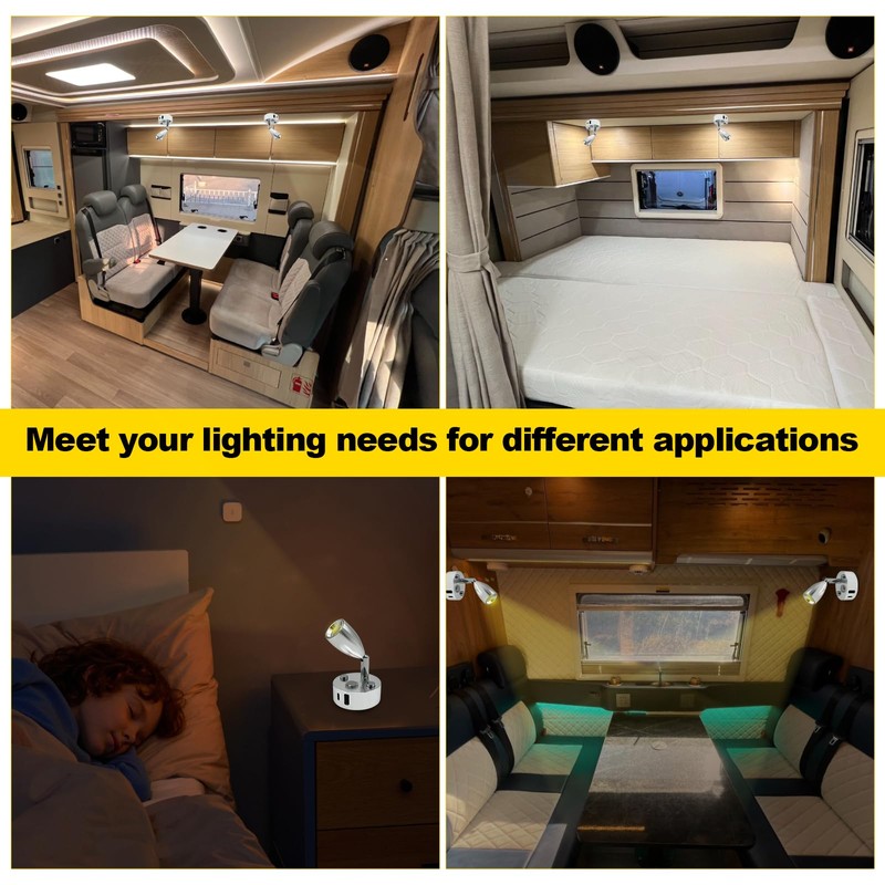 WTNYOU 12V LED RV Interior Reading Light, Dimmable, with Dual