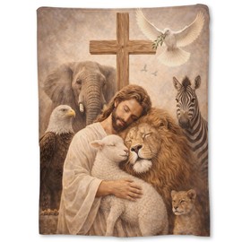 Ti Caldi Jesus Blanket Gifts, Faith Inspirational Flannel Cross Dove Lion Lamb Throw Blanket for Couch, Bed, Travel & Home Decor, Cozy Lightweight Warm Religious Blankets for Adults Christian 60×50 IN
