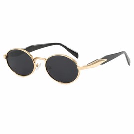 Vintage Oval Sunglasses for Women Men Trendy Sun Glasses Classic Shades UV400 Protection(Gold/Grey)