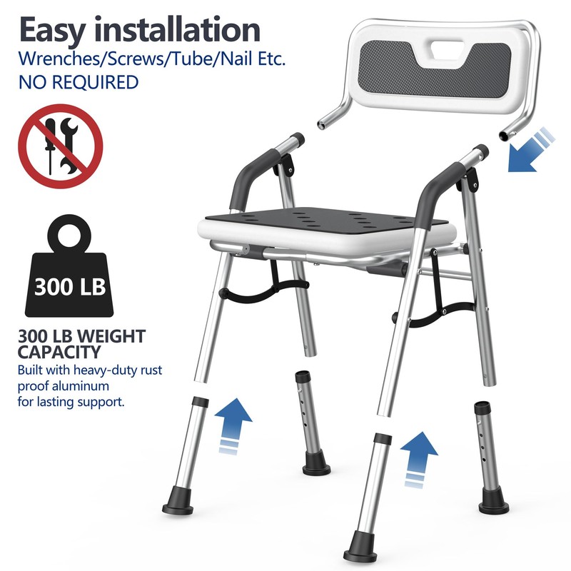 Foldable Shower Chair for Inside Shower with Arms and Back,