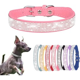 Serijoars Small Dog Collar with Rhinestone Crystal Diamond Colorful Bling Girl Puppy Cat Collars (S, Pink)