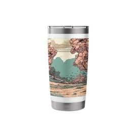 Sakura Trees In Bloom Vintage Landscape Graphic Stainless Steel Insulated Tumbler