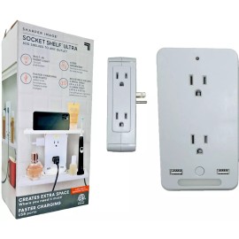 Sharper Image Socket Shelf Ultra 8 Port Surge Protect Wall Outlet Extender USB G