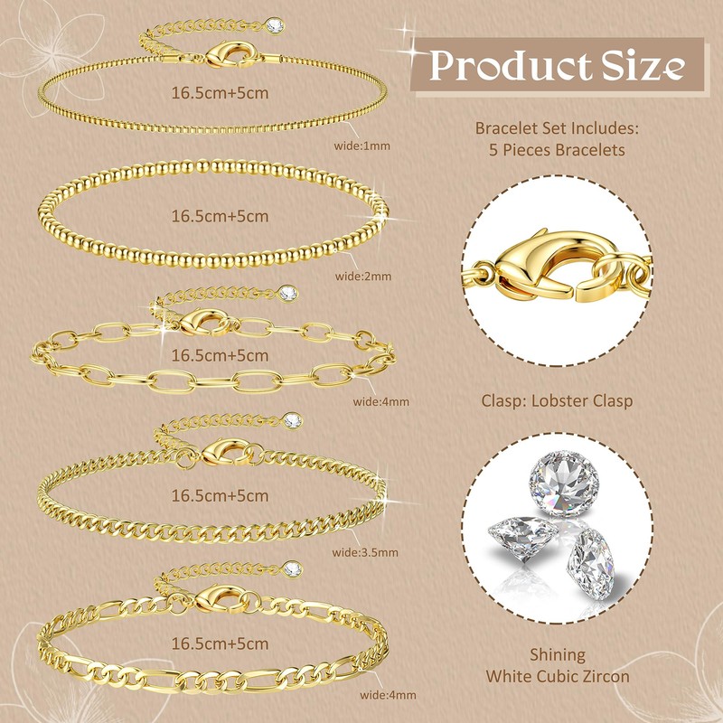 Dochais 5 Piece Bracelet Gold Set Women's Bracelet Adjustable Women's