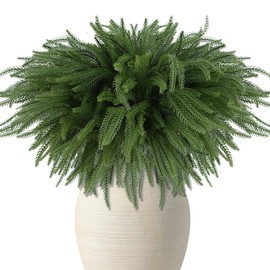 DR.DUDU 16 Pack Norfolk Pine Stems - 18" Real Touch Artificial Christmas Greenery Stems for Vase Fillers, Fake Pine Branches Christmas Decorations for Indoor Home, Table Centerpieces and Xmas Décor