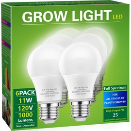 Briignite Grow Light Bulbs, Full Spectrum Grow Light Bulb, LED Grow Light Bulb A19 Bulb, Plant Light Bulbs E26 Base, 11W Grow Bulb 100W Equivalent, Grow Light for Indoor Plants, Seed Starting, 6 Pack