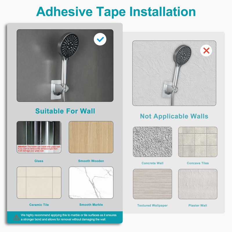GwernKB Shower Head Holder Strong Adhesive No Drilling Wall Mount