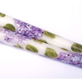 Handmade Pretty Decorative Artist Hand Painted Purple Hydrangea Flower 10" White Taper Candles Set Spring Summer Floral Artisan Created Home Decor Decorations