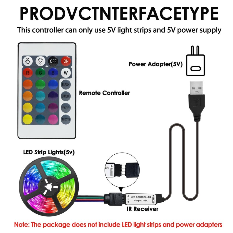 LANAFAY 5V-24Keys USB IR RGB Strips Controller 16 Colors 5