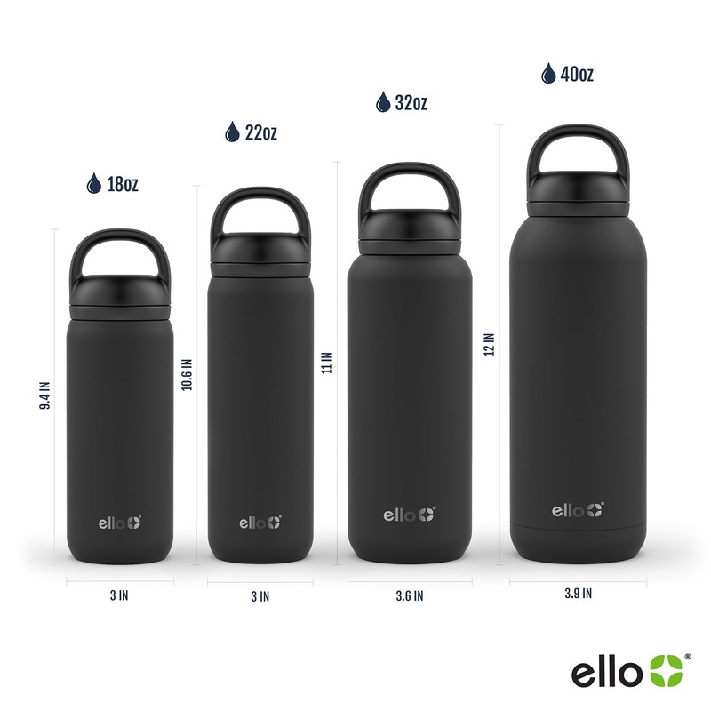 Ello Cooper 40oz Stainless Steel Water Bottle with 2 Lids