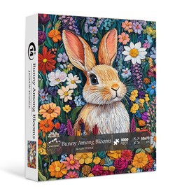 PICKFORU Bunny Puzzles for Adults, Spring Flower Jigsaw Puzzles 1000 Pieces Rabbit Garden, Colorful Easter Puzzle as Flower Wall Art