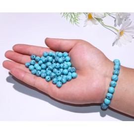 BLAESIFF 100 Pieces 8mm Natural Stone Threading Beads Round Loose Beads for DIY Necklace Bracelet Jewelry (Blue Turquoise)