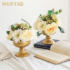 Nuptio Pcs of 2 Mini Sized Metal Urn Planter Elegant Wedding Centerpieces Vase for Wedding Party Decoration, 12.6cm Tall Trumpet Vase Flower Holder for Anniversary Ceremony