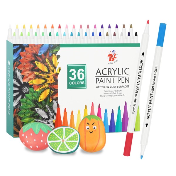 TBC The Best Crafts Acrylic Paint Pen -36 Color waterproof, non-toxic, odorless, suitable for paper, pottery, stones, backpacks, glass, eggs, fabrics, plastics, handicrafts, gift cards Gifts for Kids